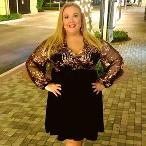 Rose Gold Sequin Black Party Dress
